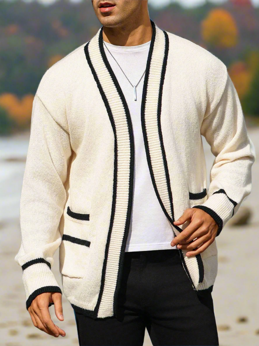 Men's Casual Colorblock Striped Cardigan With Pockets