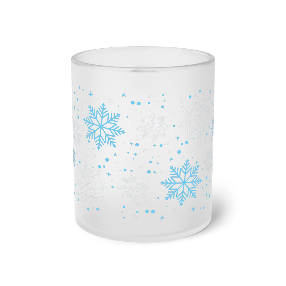 Frosted Glass Mug with Blue and White Snowflakes