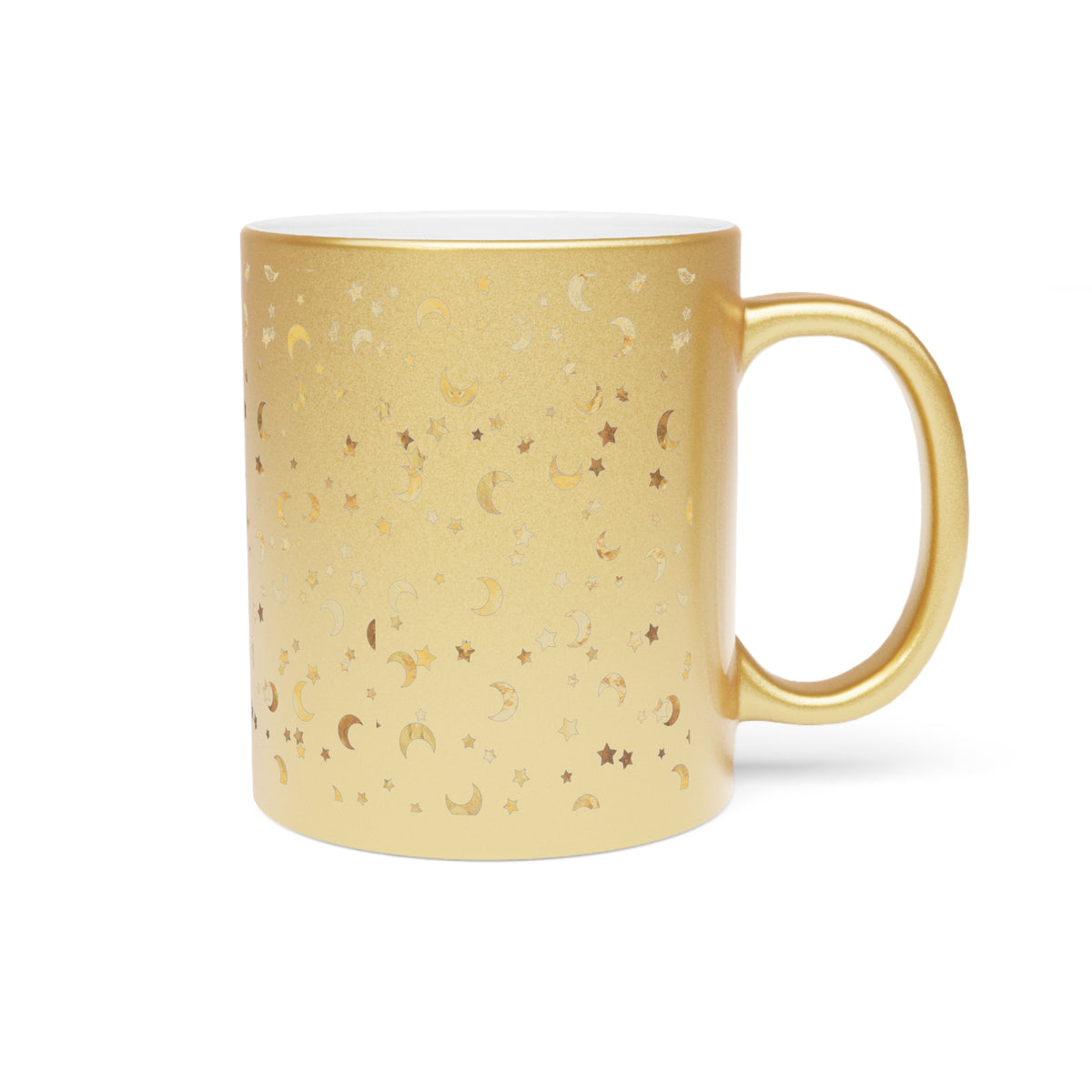 Metallic Mug (Silver\Gold) with Gold Moon & Stars Design