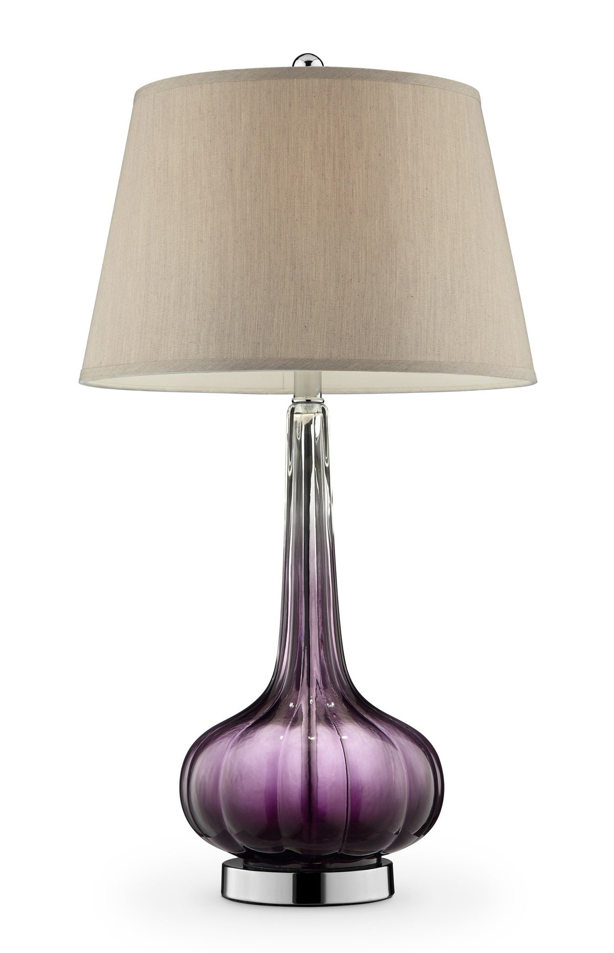 Table Lamp Purple Glass Base with Beige Shade