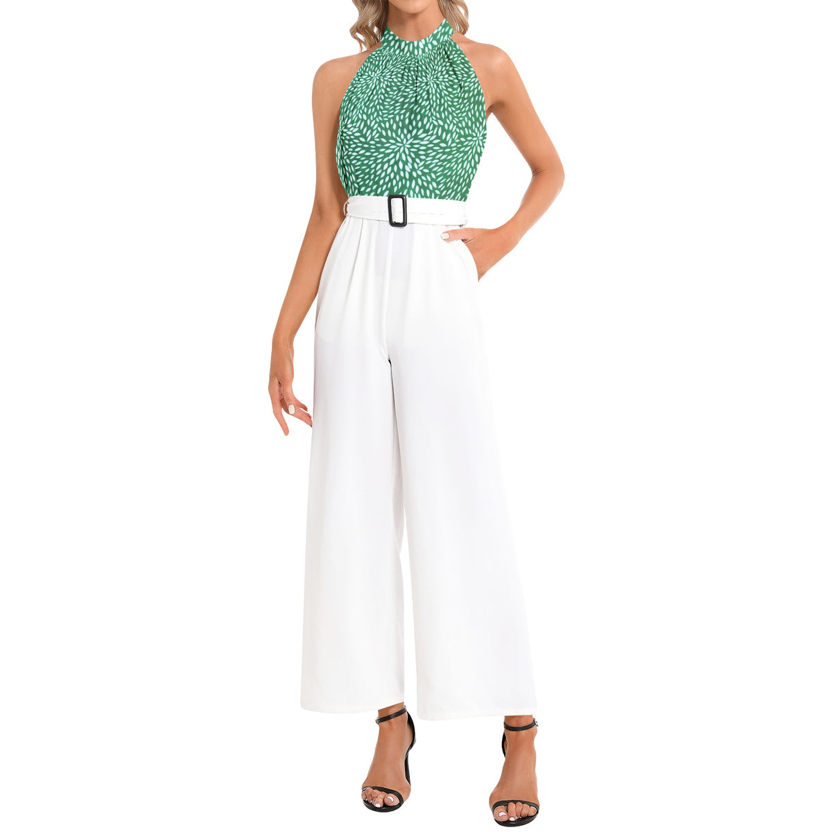 Halter Neck Buckle Belted Jumpsuit