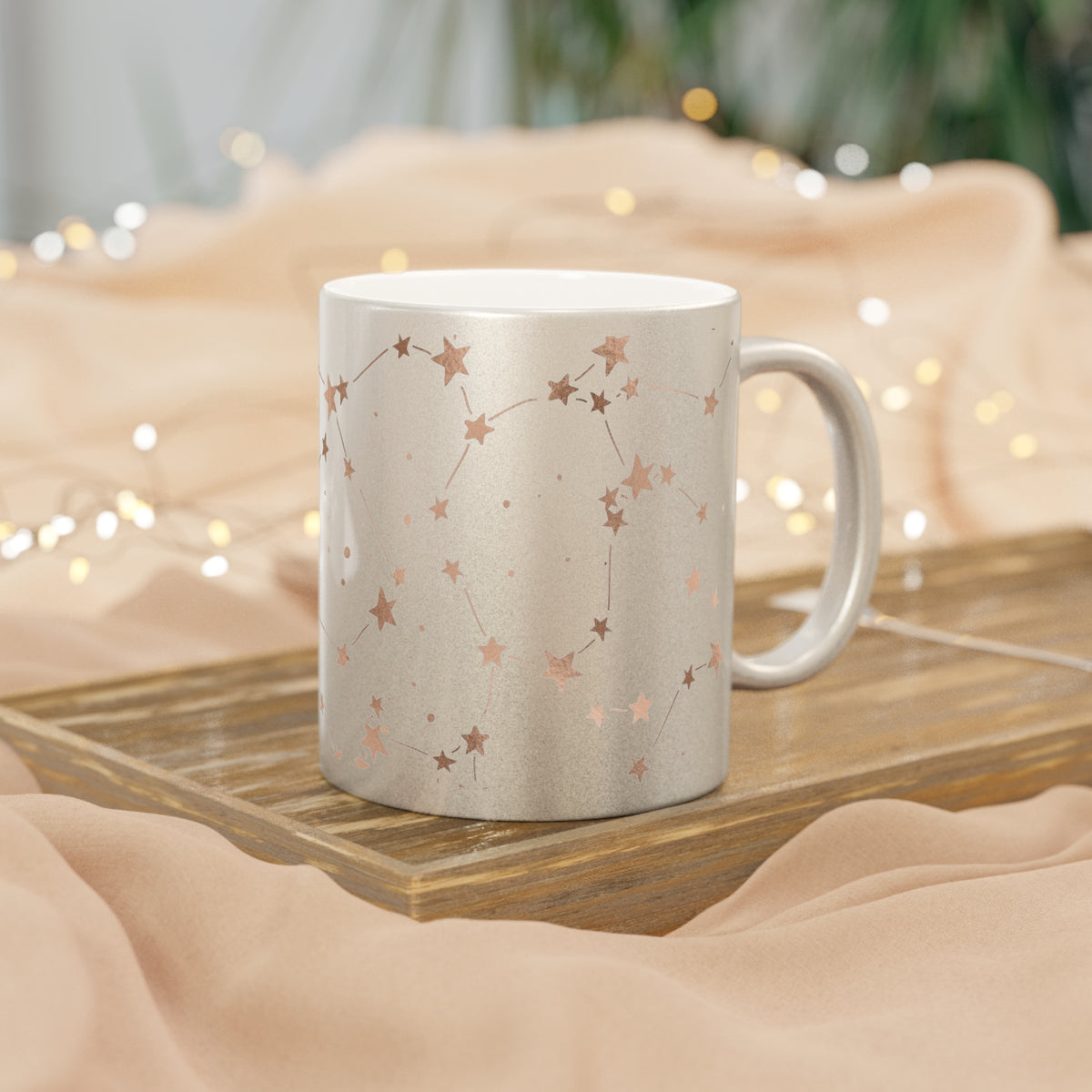 Metallic Mug (Silver\Gold) with Copper Star Constellation Design