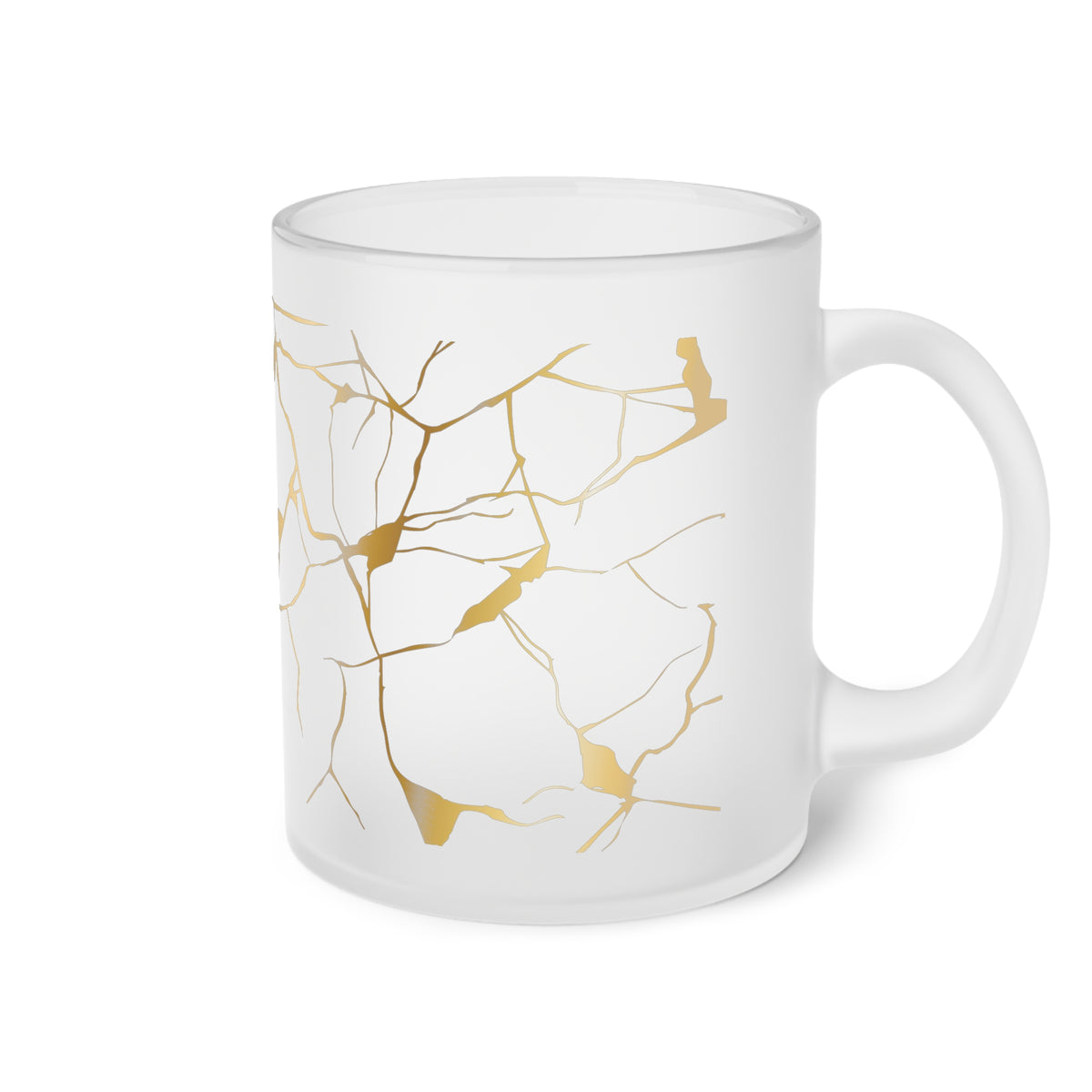 Frosted Glass Mug with Gold Design