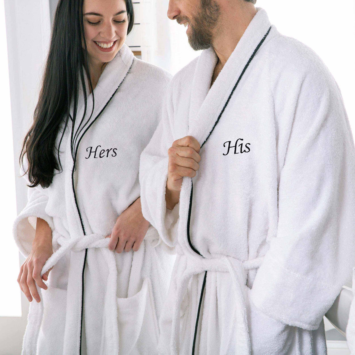 His & Hers Robe Embroidered Letter Super Soft Bathrobe White