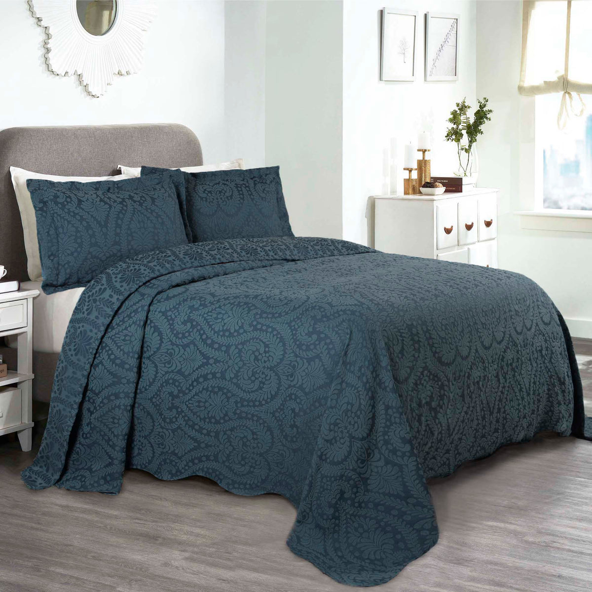 Aspen Cotton Blend Jacquard Floral Scalloped Edge Bedspread Set