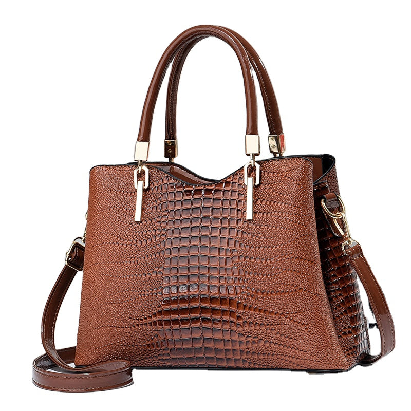 Women's Small Crocodile Pattern Leather Handbag with Shoulder Strap