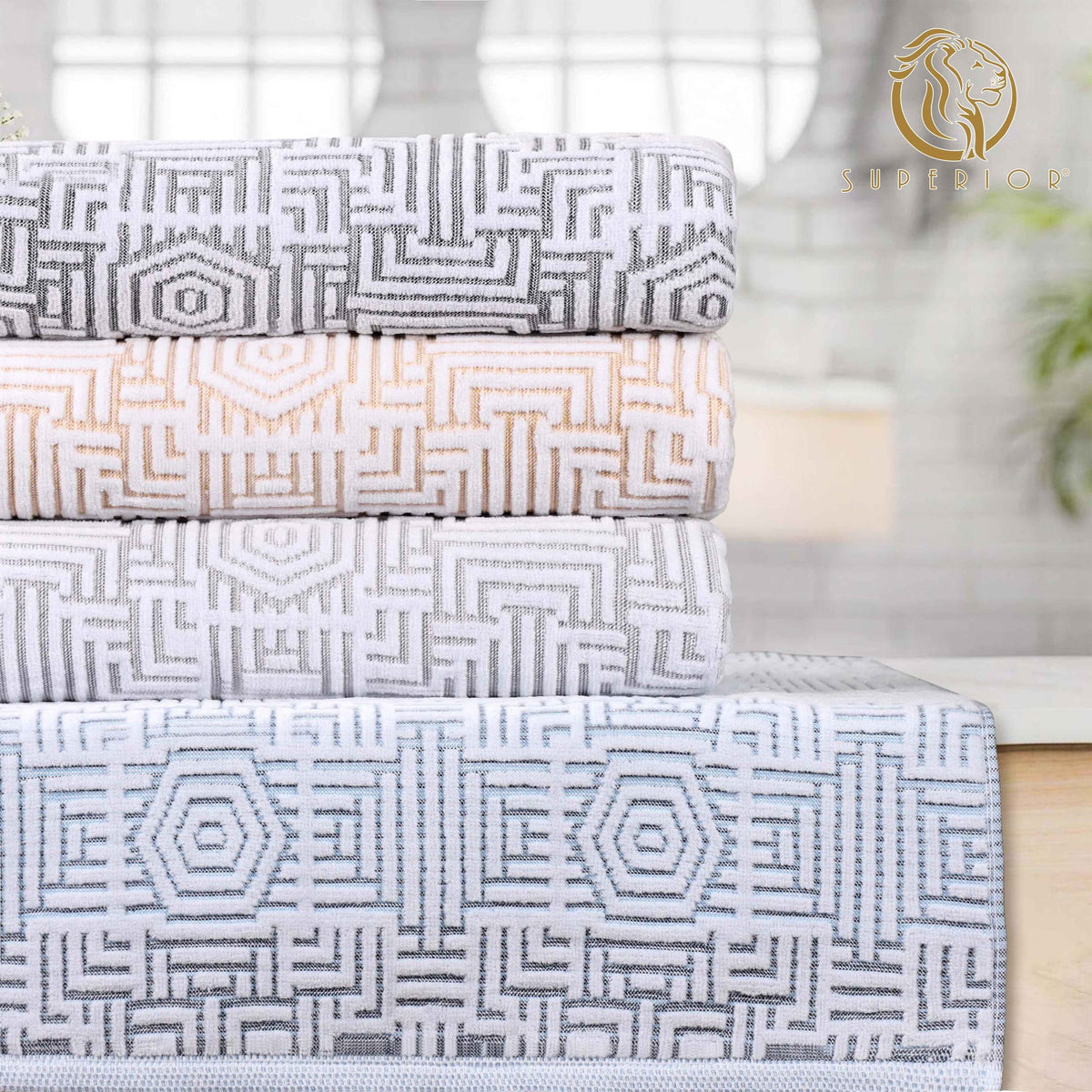 Cotton Modern Geometric Jacquard Plush Absorbent 3-Piece Towel Set