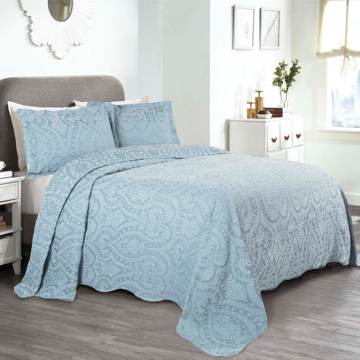 Aspen Cotton Blend Jacquard Floral Scalloped Edge Bedspread Set