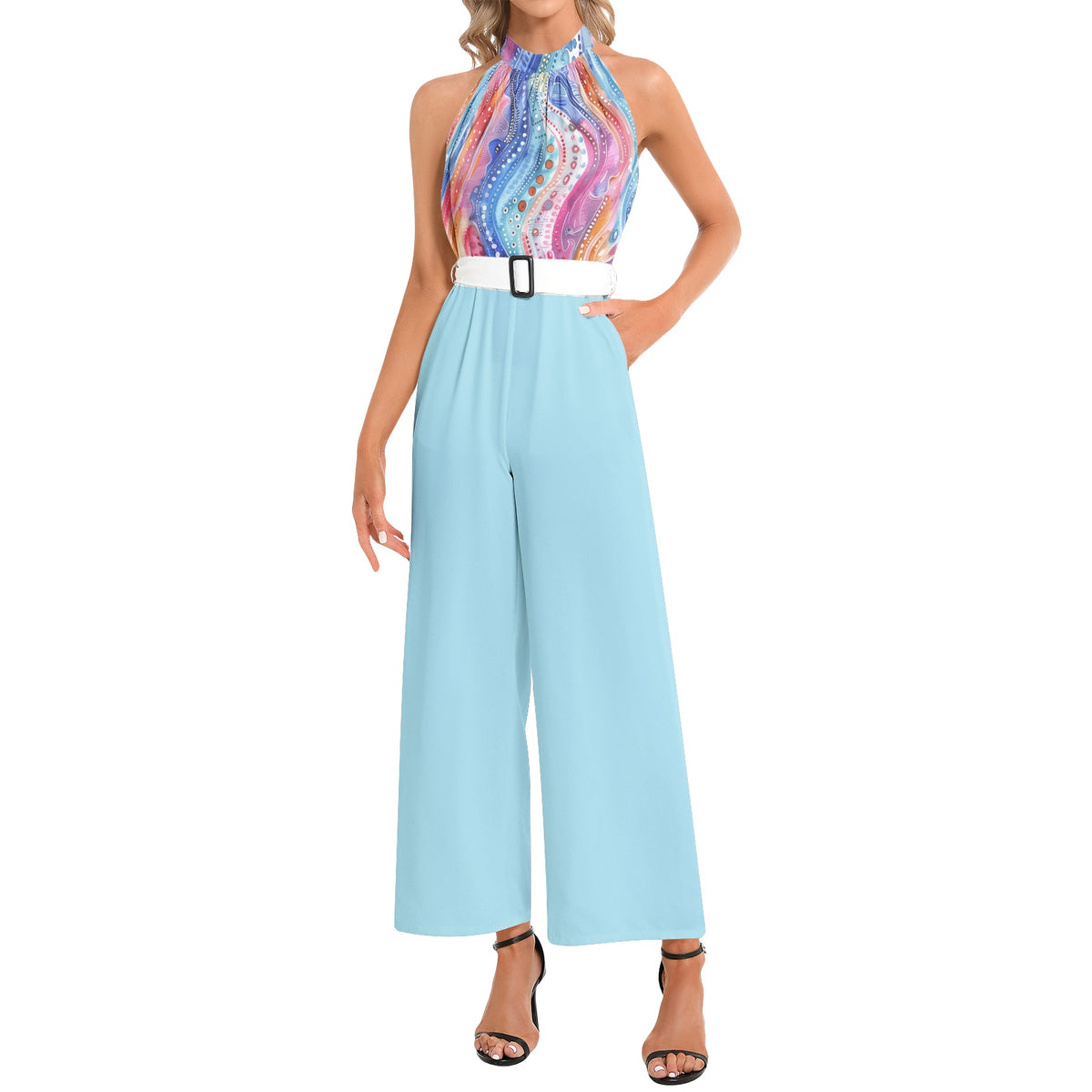 Women's Halter Neck Wide Leg Romper Jumpsuit One Piece Outfit