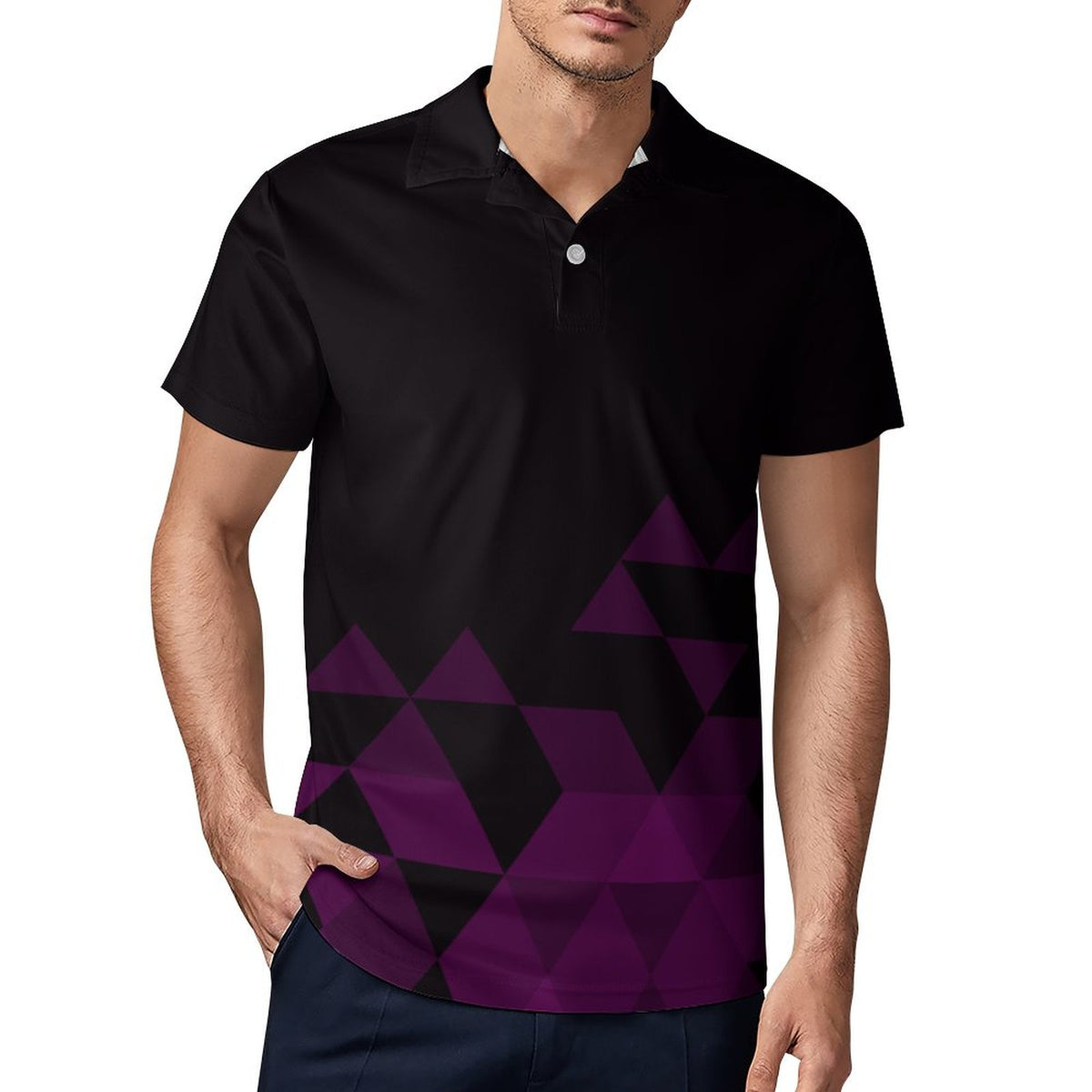 Short Sleeve Men's Polo Shirt Black and Purple