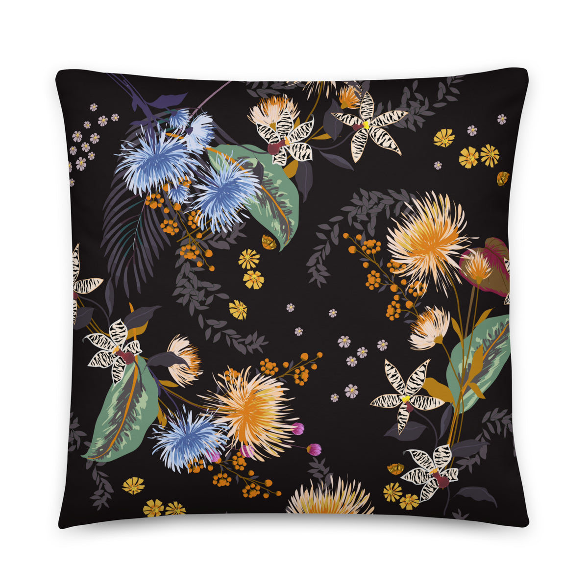 Throw Pillow Decorative Indoor Outdoor Pillow for Patio Home Decor Black Floral Pillow