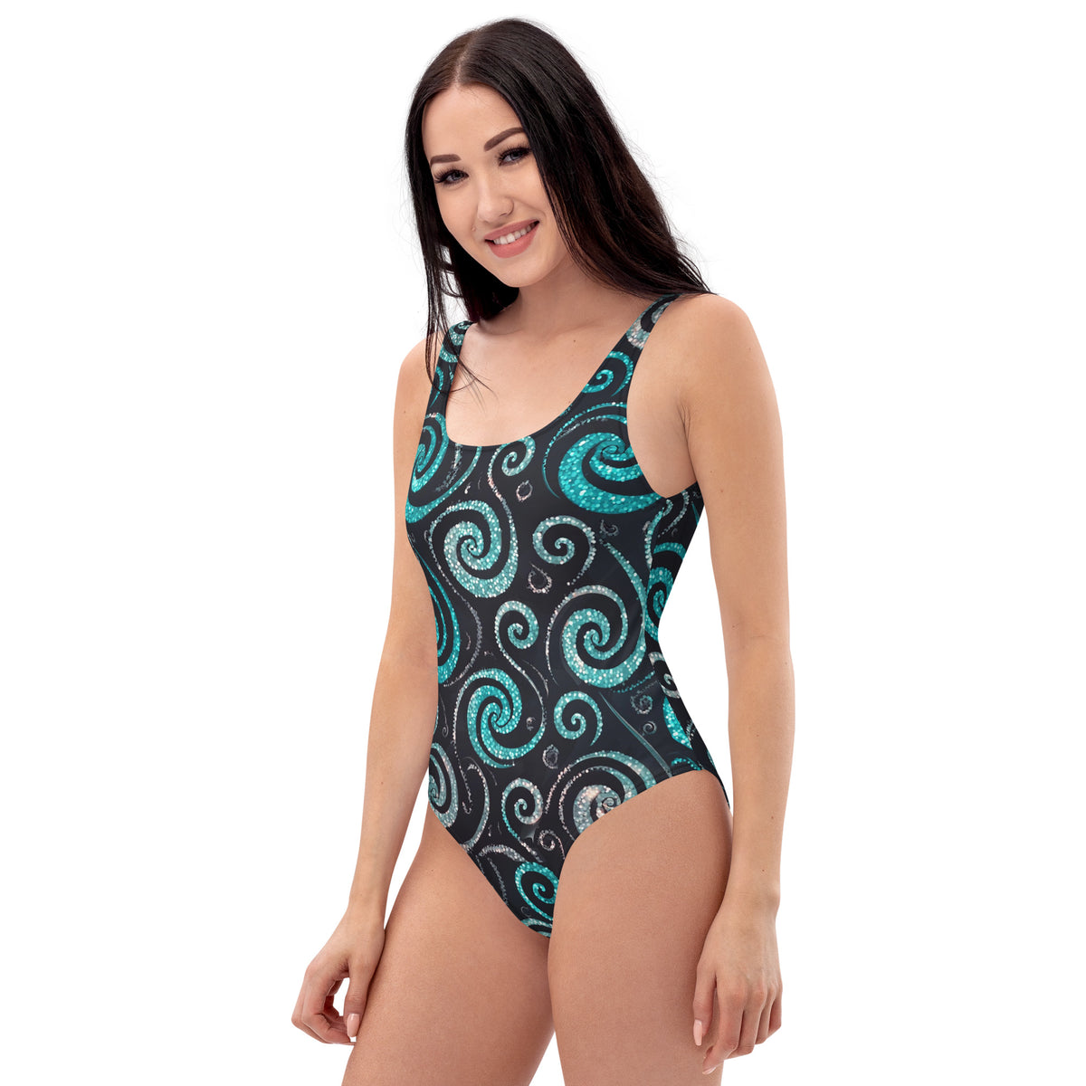 Women’s Swimwear One-Piece Teal Grey Pattern Bathing Suit