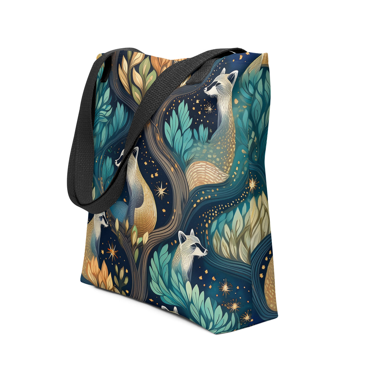 Tote bag Women's Bag with Blue Raccoon Night Pattern Unique Bag