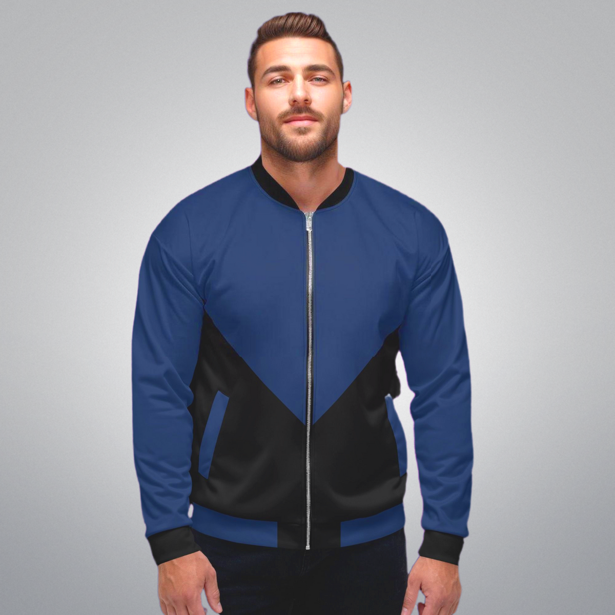 Men's Bomber Jacket - Navy Blue & Black