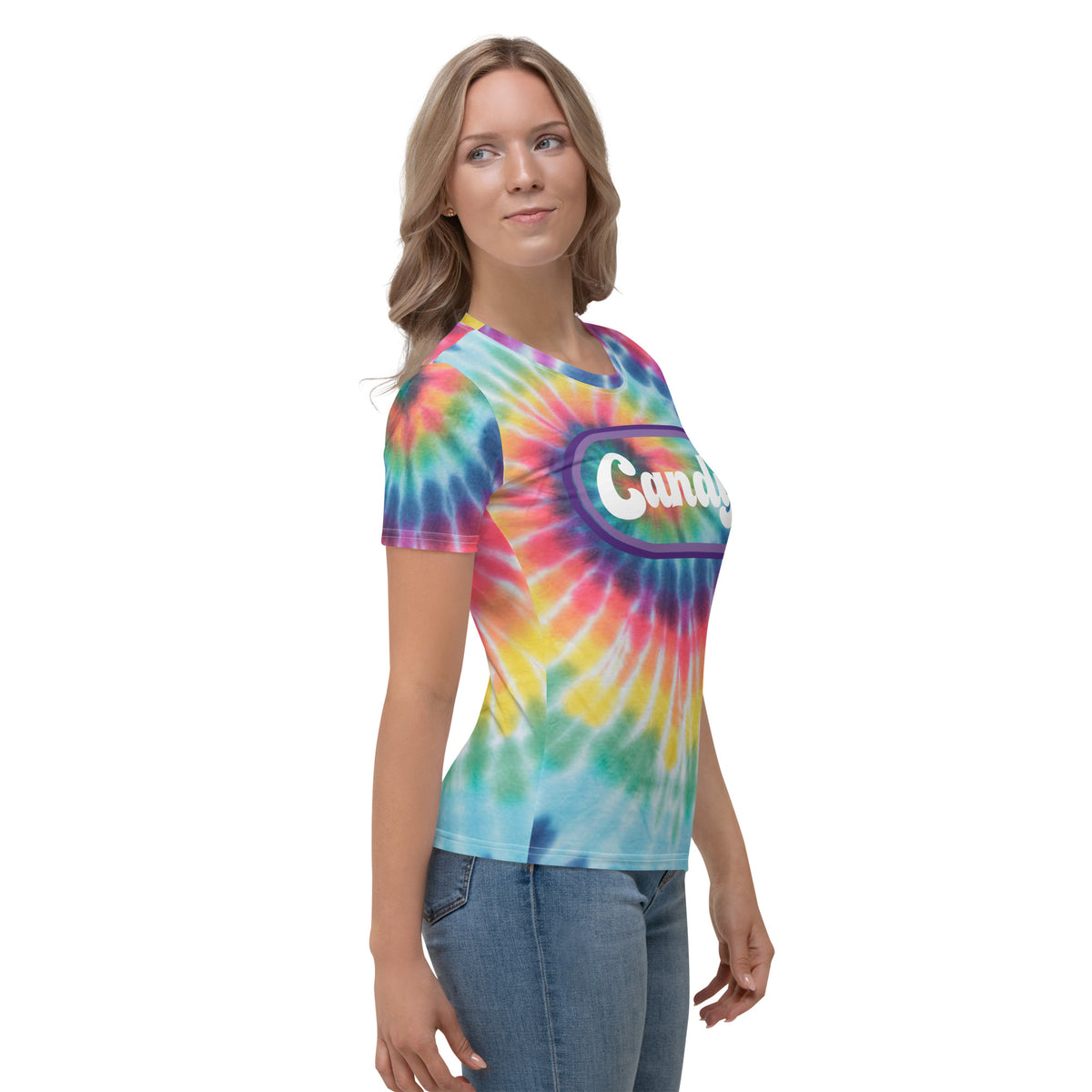 , Women's T-shirt Tie-Dye Candy Letter Design,