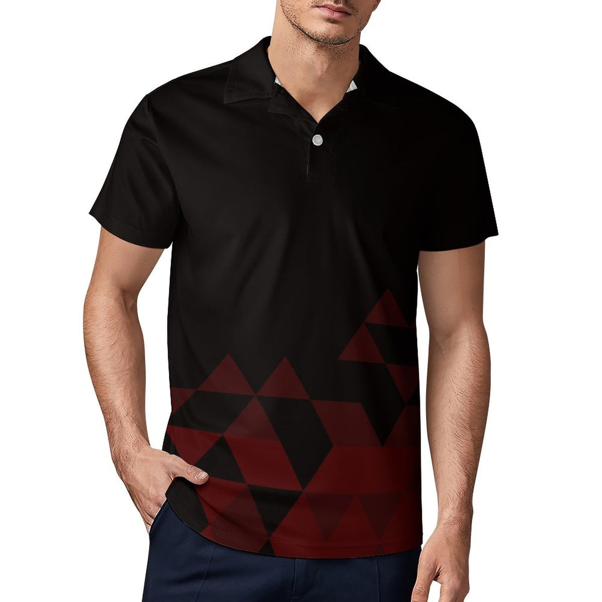 Short Sleeve Men's Polo Shirt Black and Red