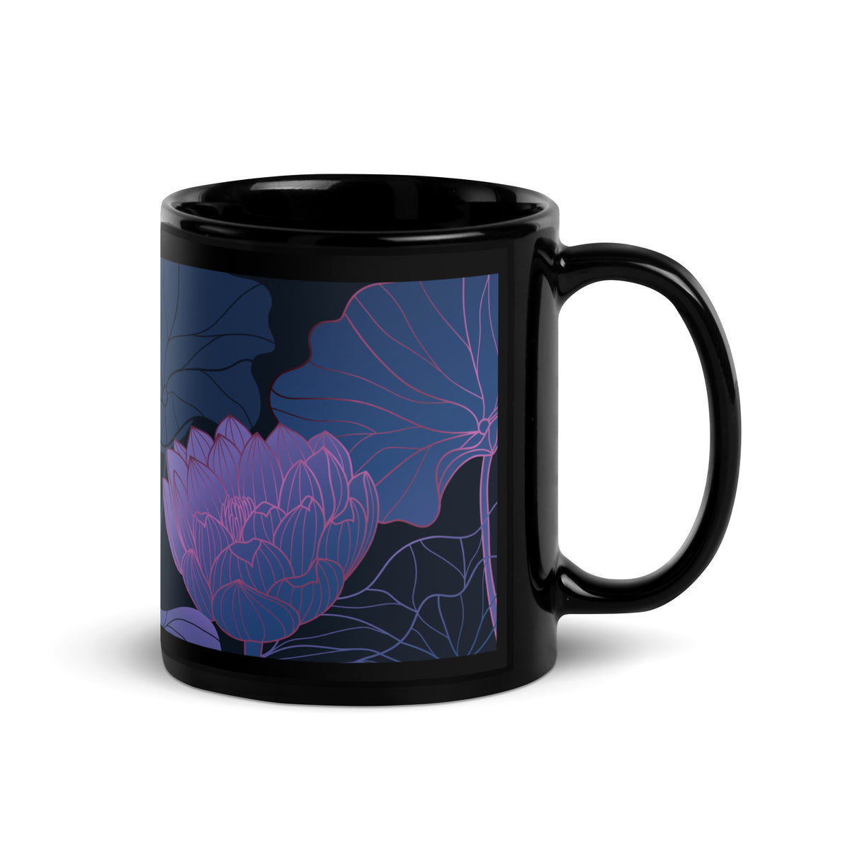 Coffee Cup Purple Floral Black Glossy Mug