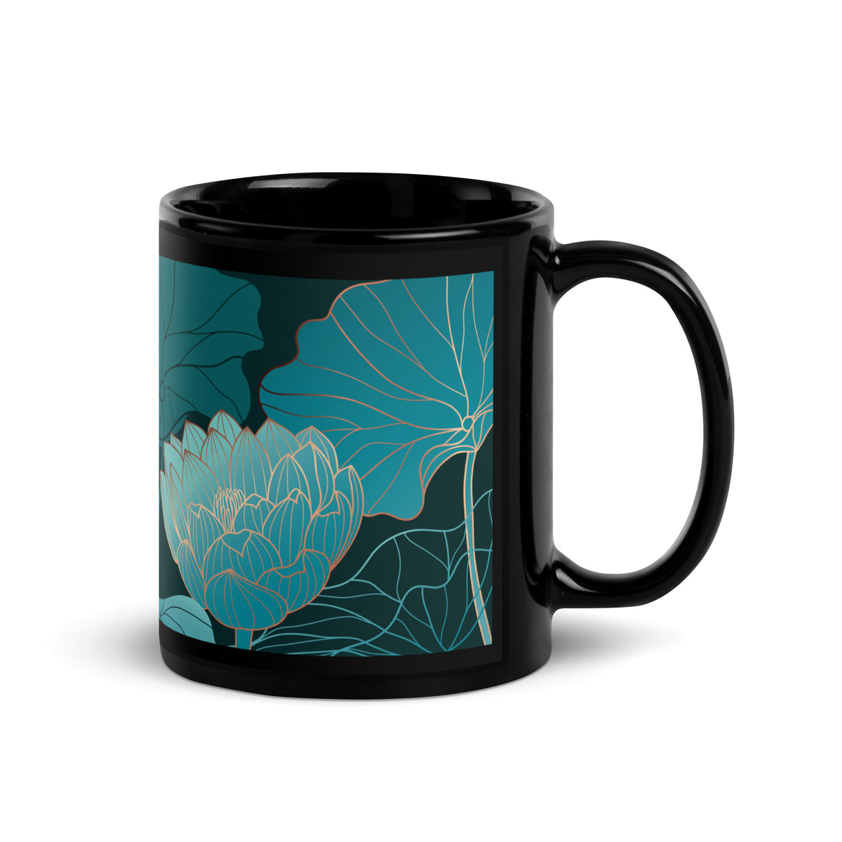 Coffee Cup Aqua Floral Black Glossy Mug