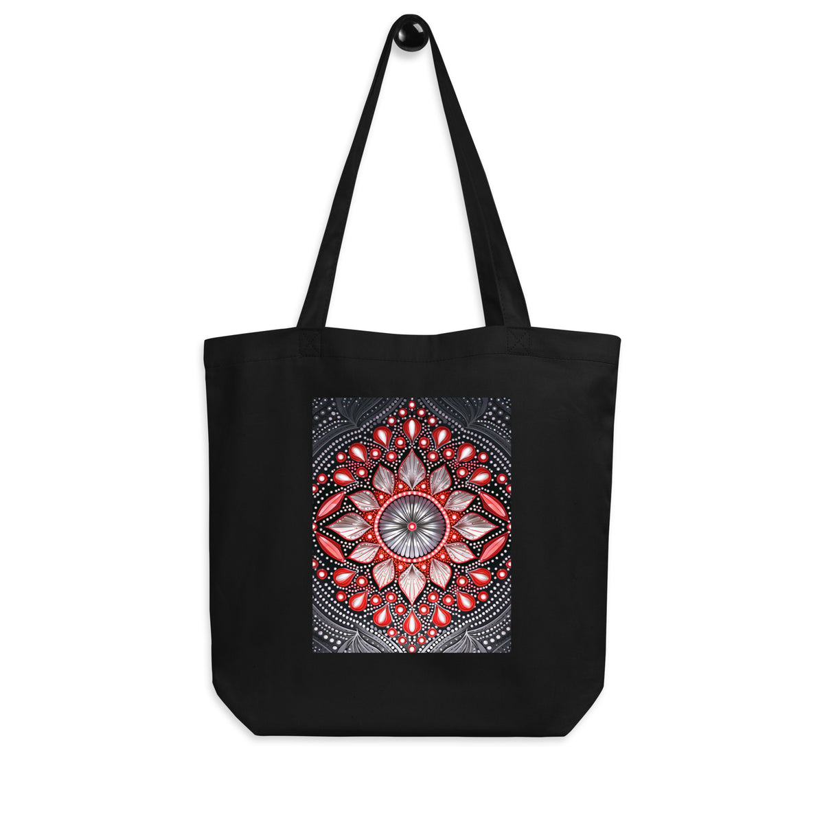 Women's Tote Bag Black with Red Jewel Pattern