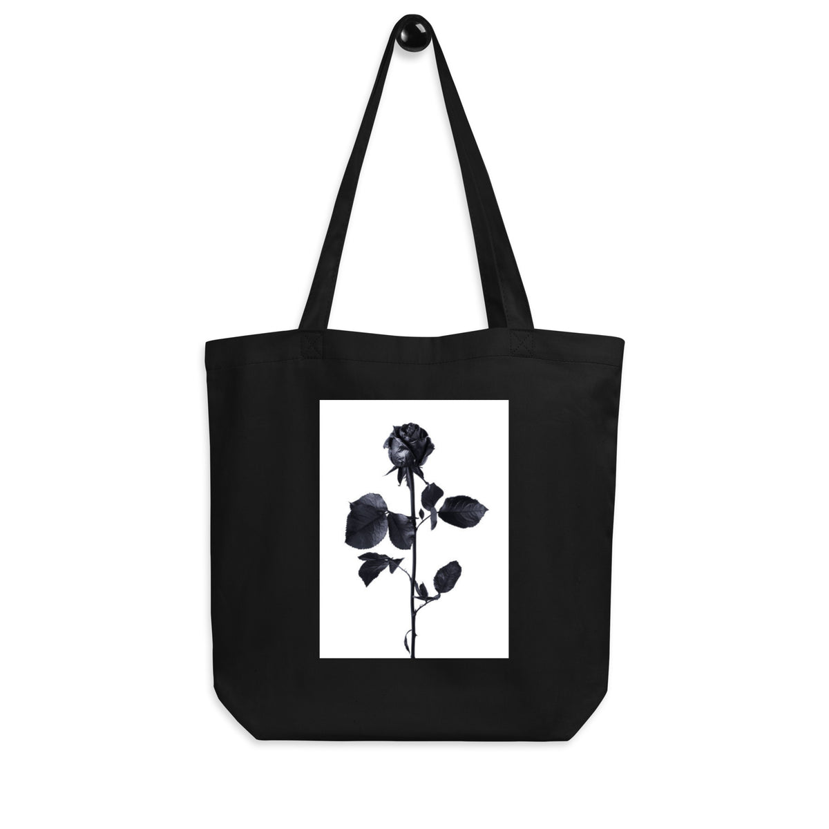 Women's Eco Tote Bag Black with Black and White Rose