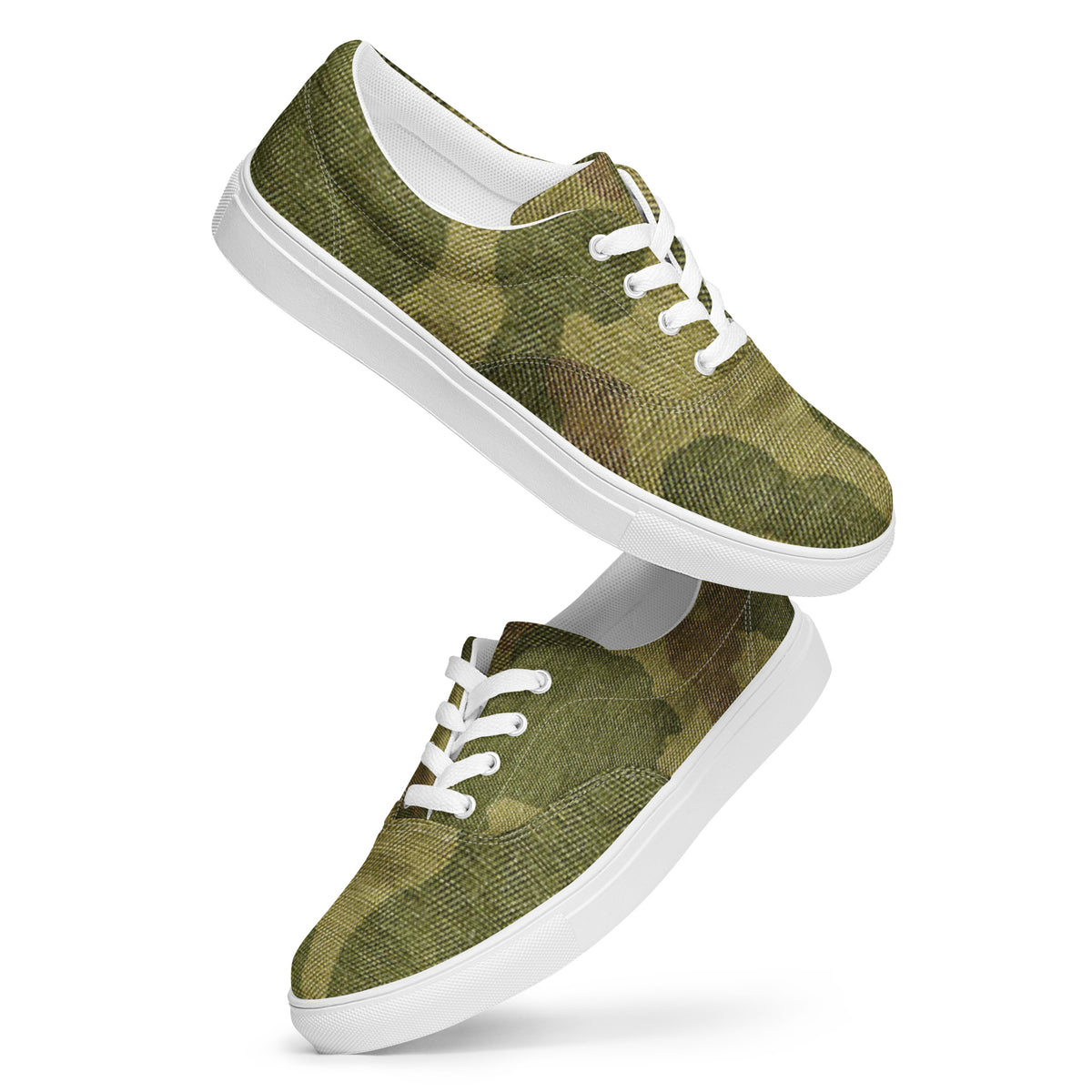 Men’s Tennis Shoes Green Camo Lace-Up Canvas Shoes for Men