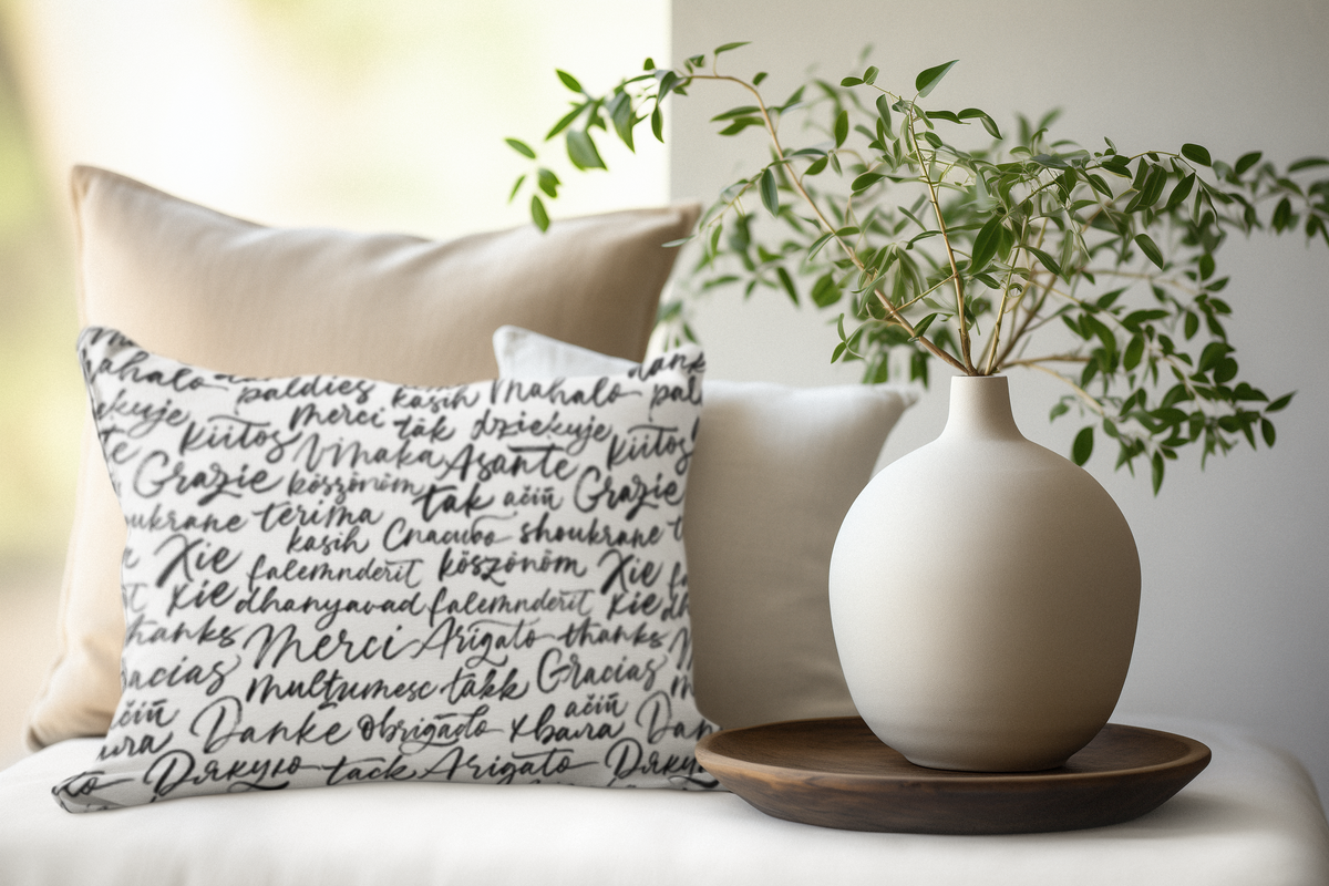 Throw Pillow Decorative Accent Pillow Script Handwriting Black and White