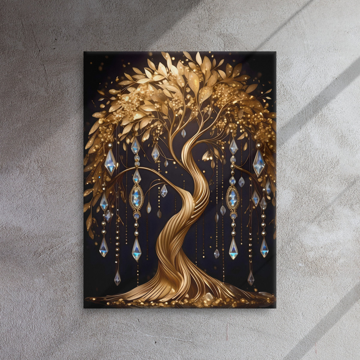 Wall Art Canvas Wall Hanging Picture Gold Weeping Willow Tree of Diamonds