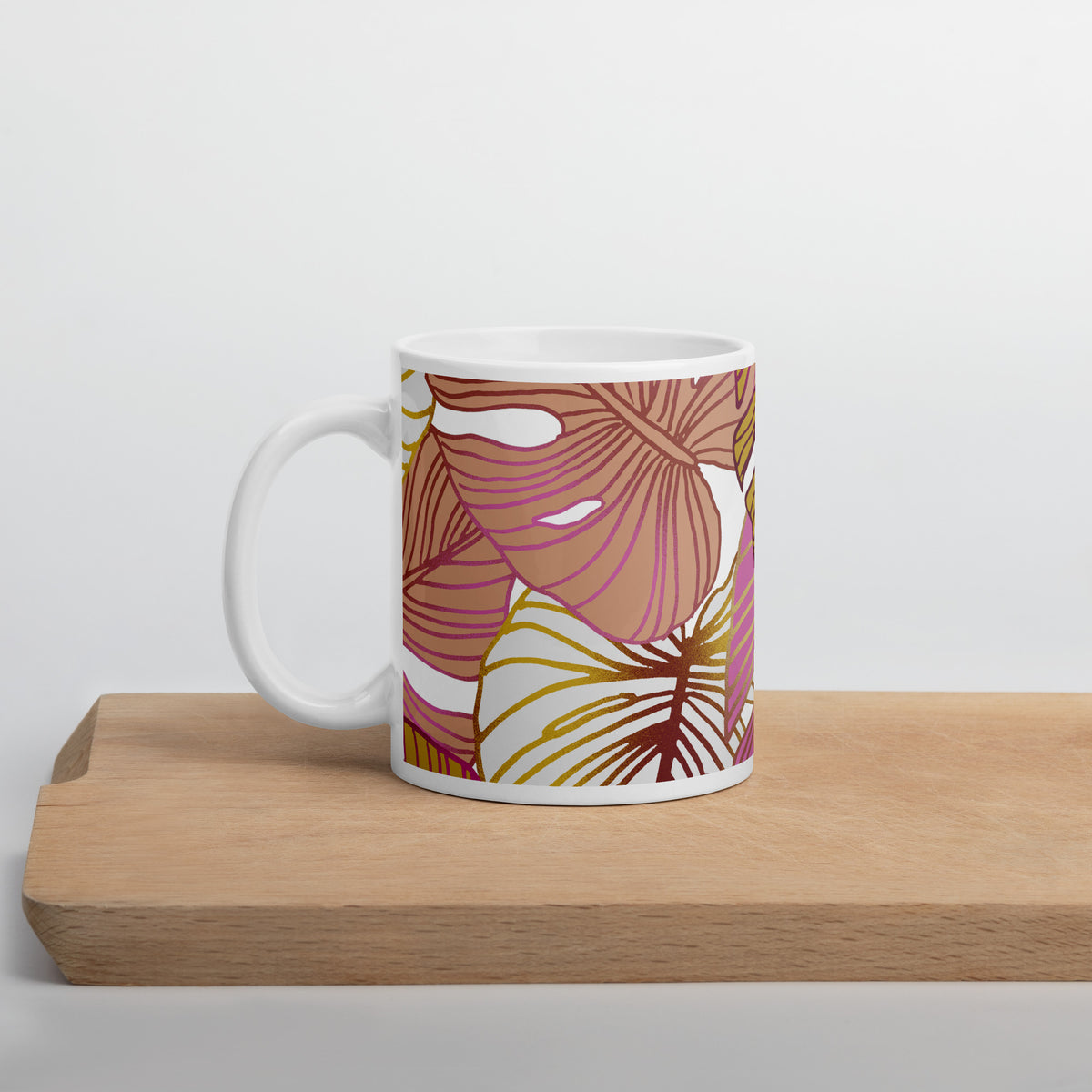 Pink Palm Tree Coffee Cup | Elegant Ceramic Drinkware, Tropical Design