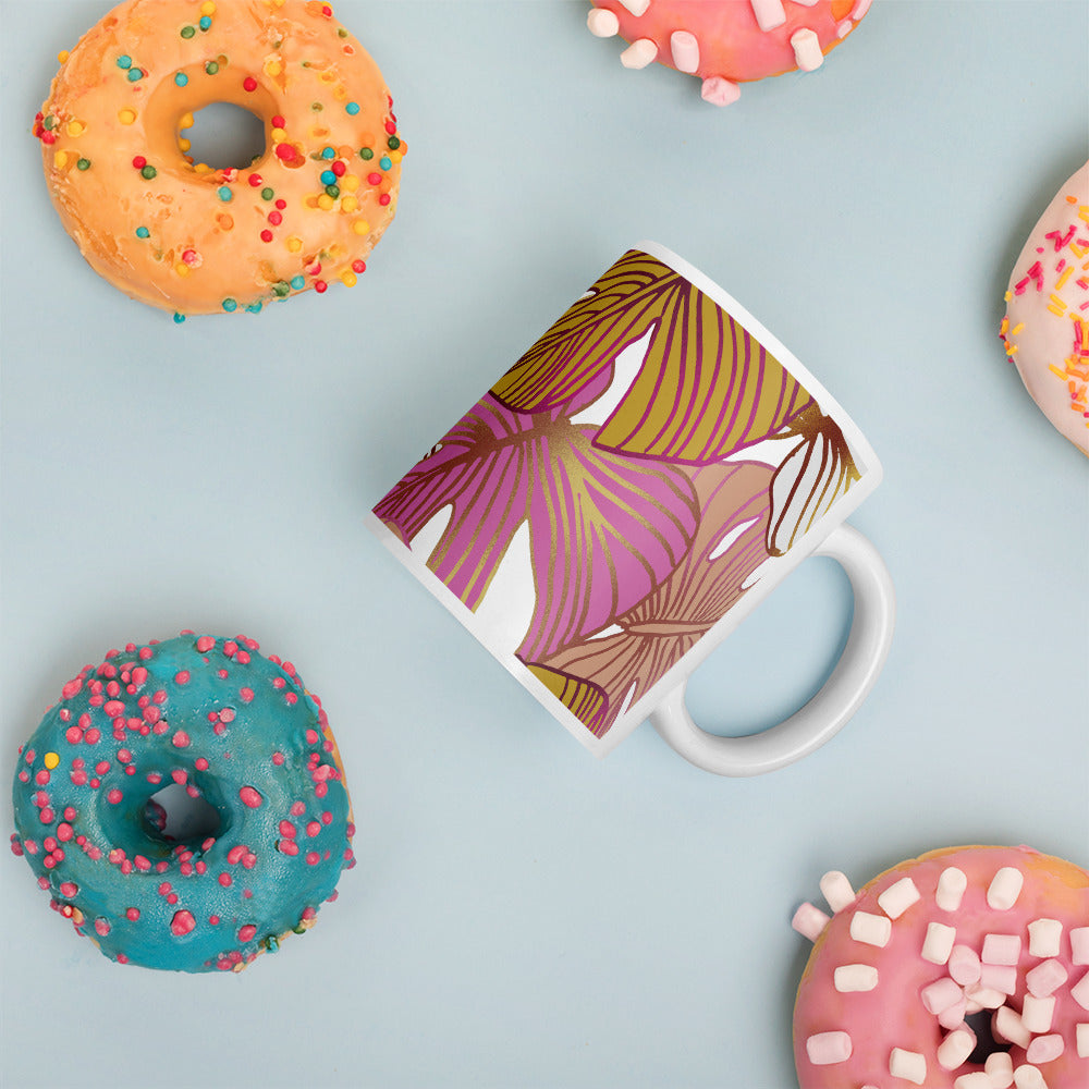 Pink Palm Tree Coffee Cup | Elegant Ceramic Drinkware, Tropical Design