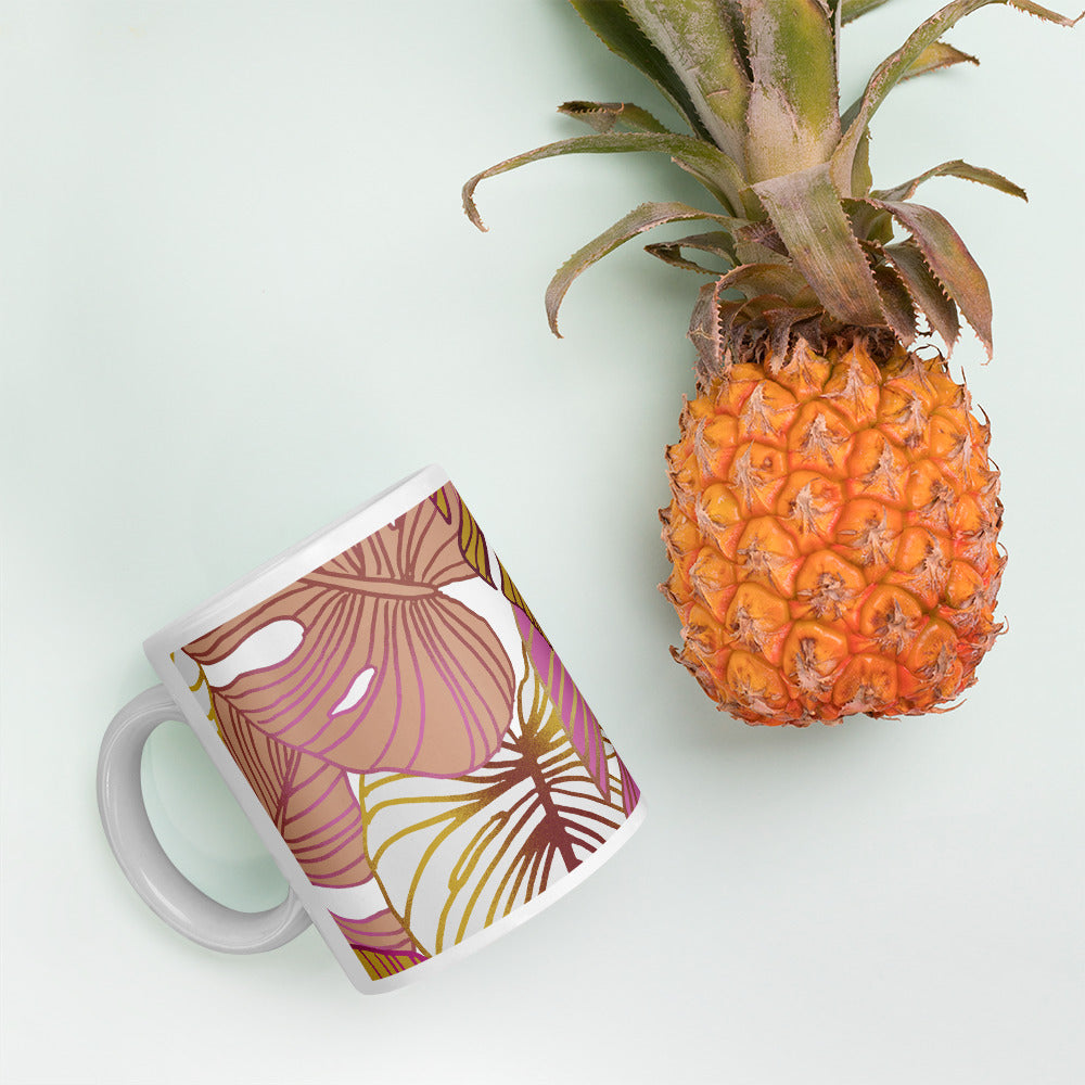 Pink Palm Tree Coffee Cup | Elegant Ceramic Drinkware, Tropical Design