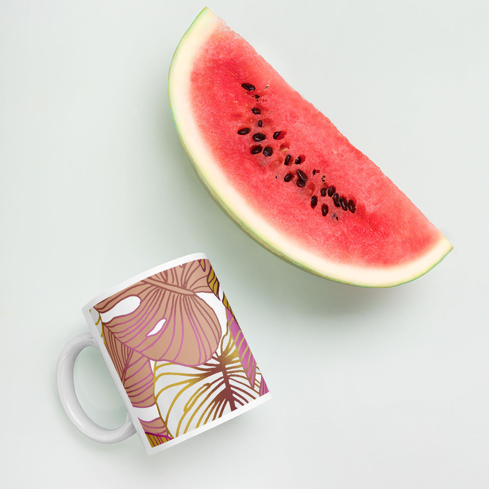 Pink Palm Tree Coffee Cup | Elegant Ceramic Drinkware, Tropical Design