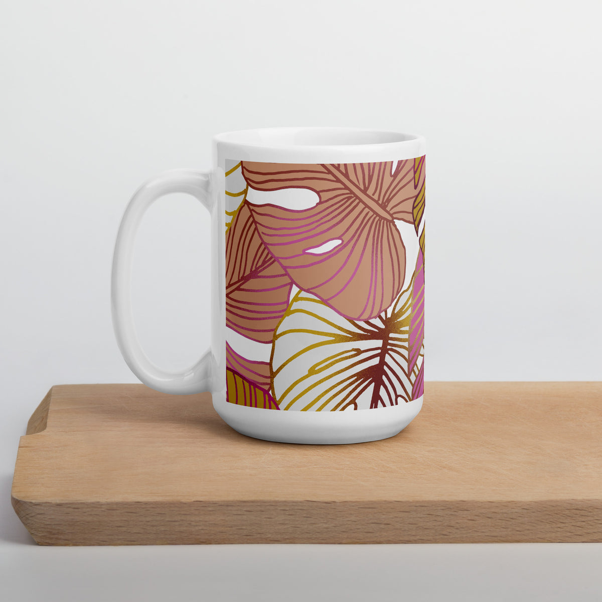 Pink Palm Tree Coffee Cup | Elegant Ceramic Drinkware, Tropical Design