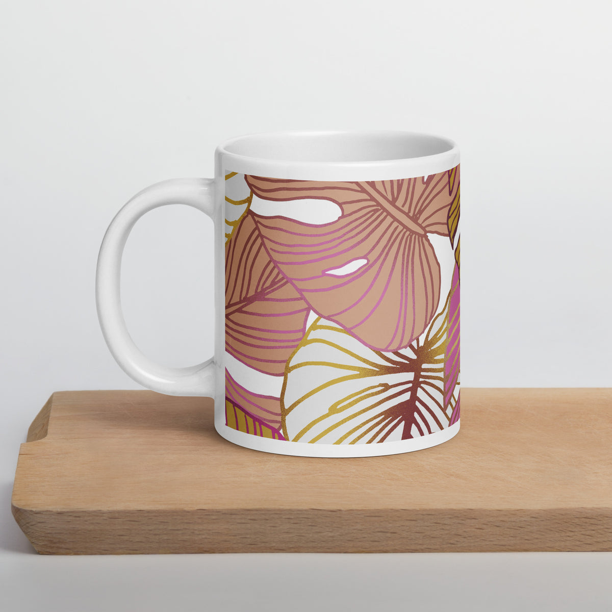 Pink Palm Tree Coffee Cup | Elegant Ceramic Drinkware, Tropical Design