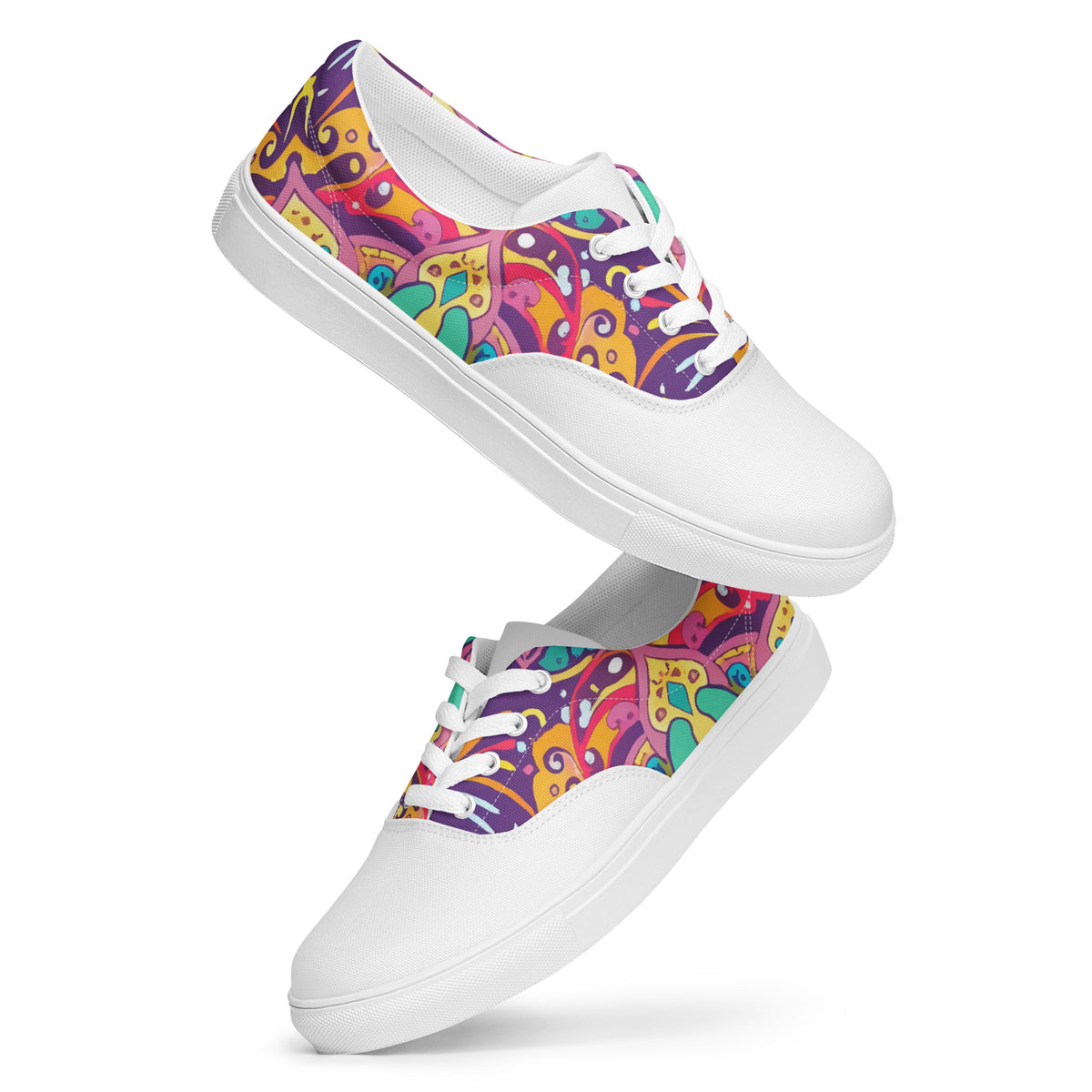 Women’s White with Bohemian Pattern Canvas Tennis Shoes