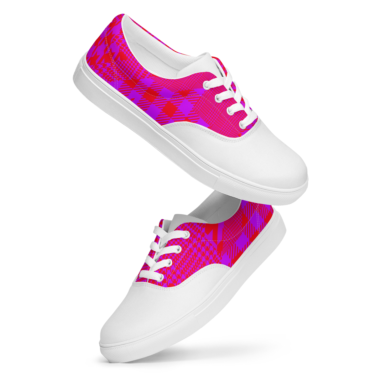 Women’s Tennis Shoes Low Top Sneakers Vibrant Pink and Purple Checkered Pattern